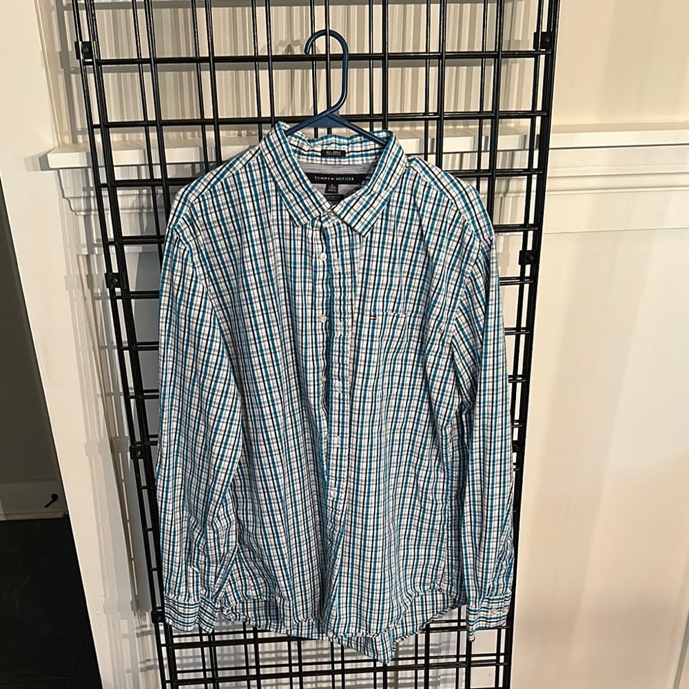 Blue and White Plaid Men's Shirt